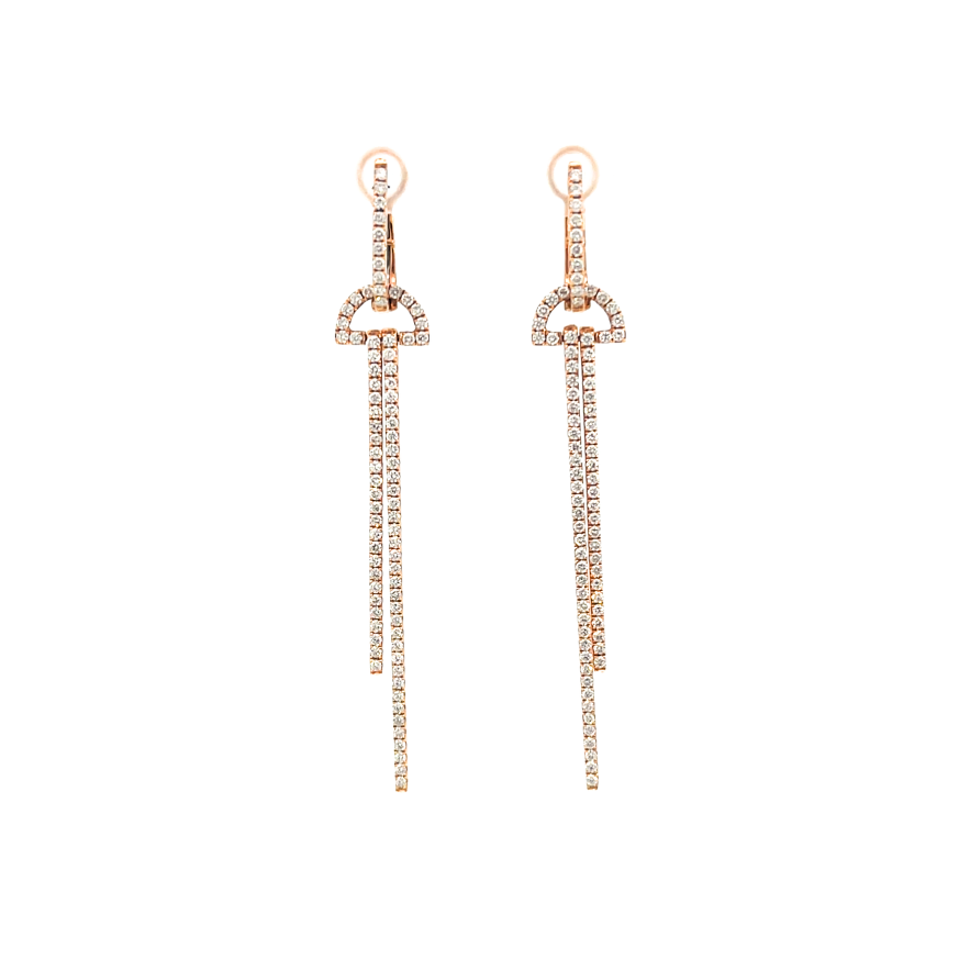 Rose gold earrings with diamonds on a white background