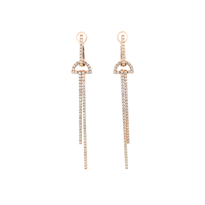Rose gold earrings with diamonds on a white background