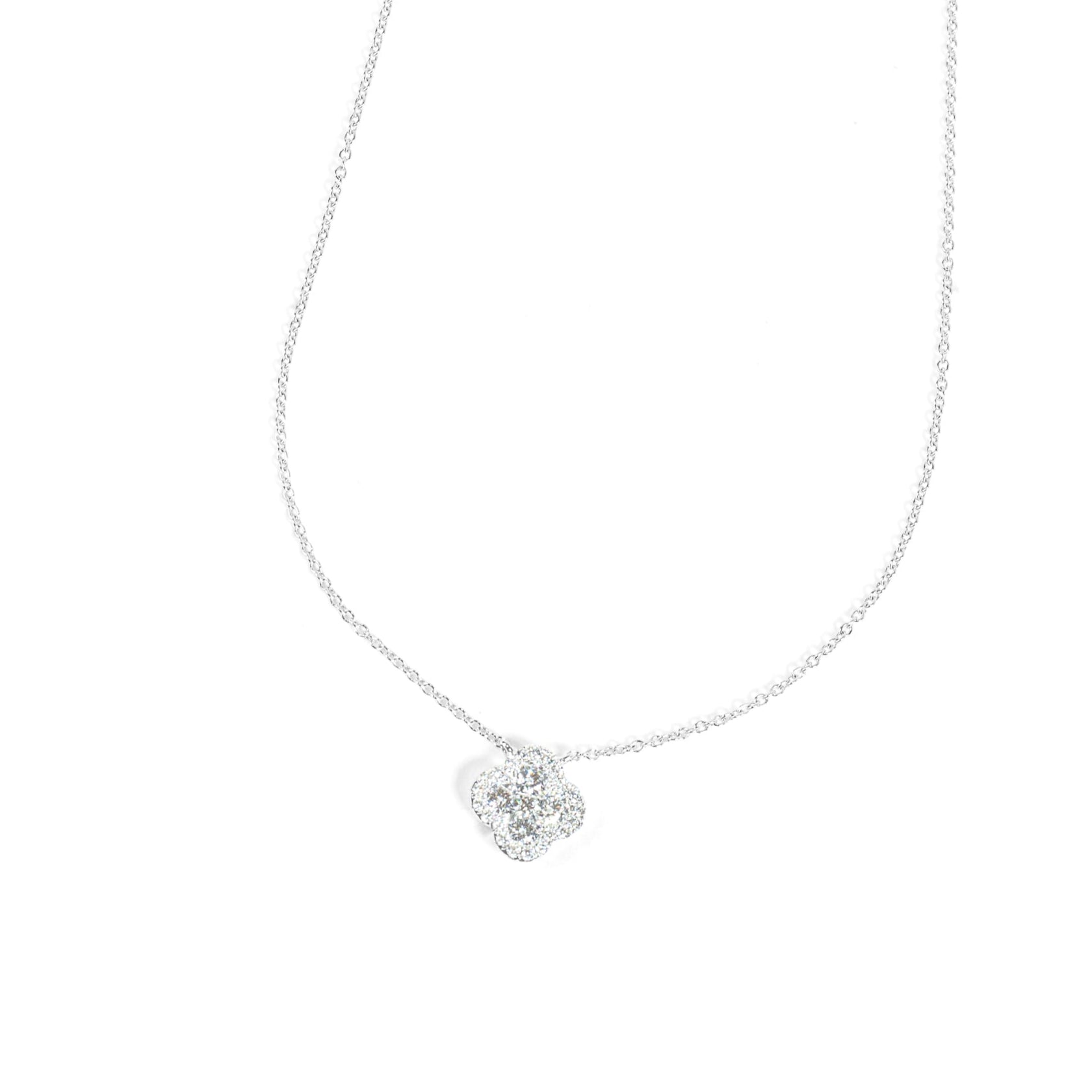 "Fleur Blanche" Diamond Clover Necklace in 18k white gold 26D-0.605CTTW