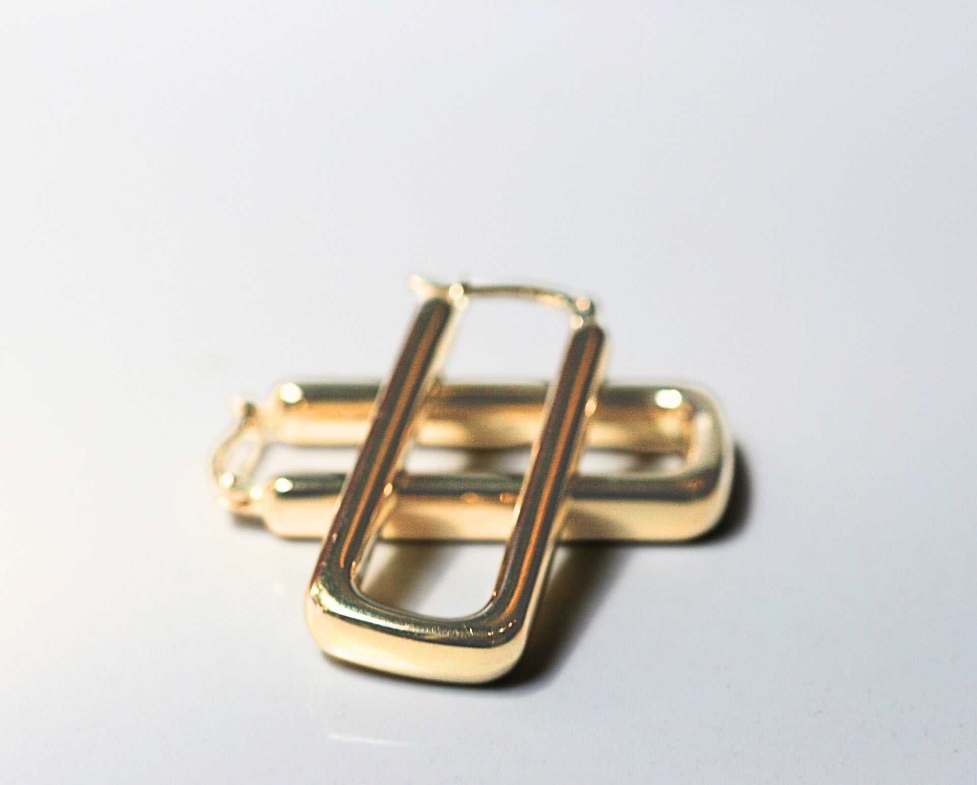 yellow gold hoops. unique hoops. chunky hoops. rectangle hoops. Local SF jewelry, San francisco, Luxury, hand made, Bay area, gift for her