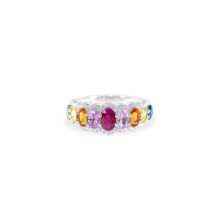 "Sonata" Multi-Colored Sapphire & Diamond Ring in 18k white 9MC-2.86CTTW & 64RD-0.31CTTW 