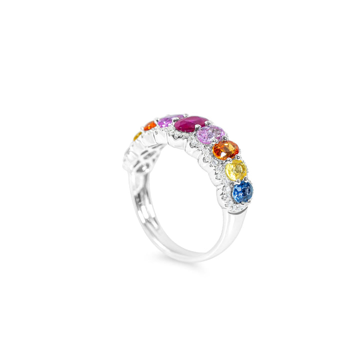"Sonata" Multi-Colored Sapphire & Diamond Ring in 18k white 9MC-2.86CTTW & 64RD-0.31CTTW 