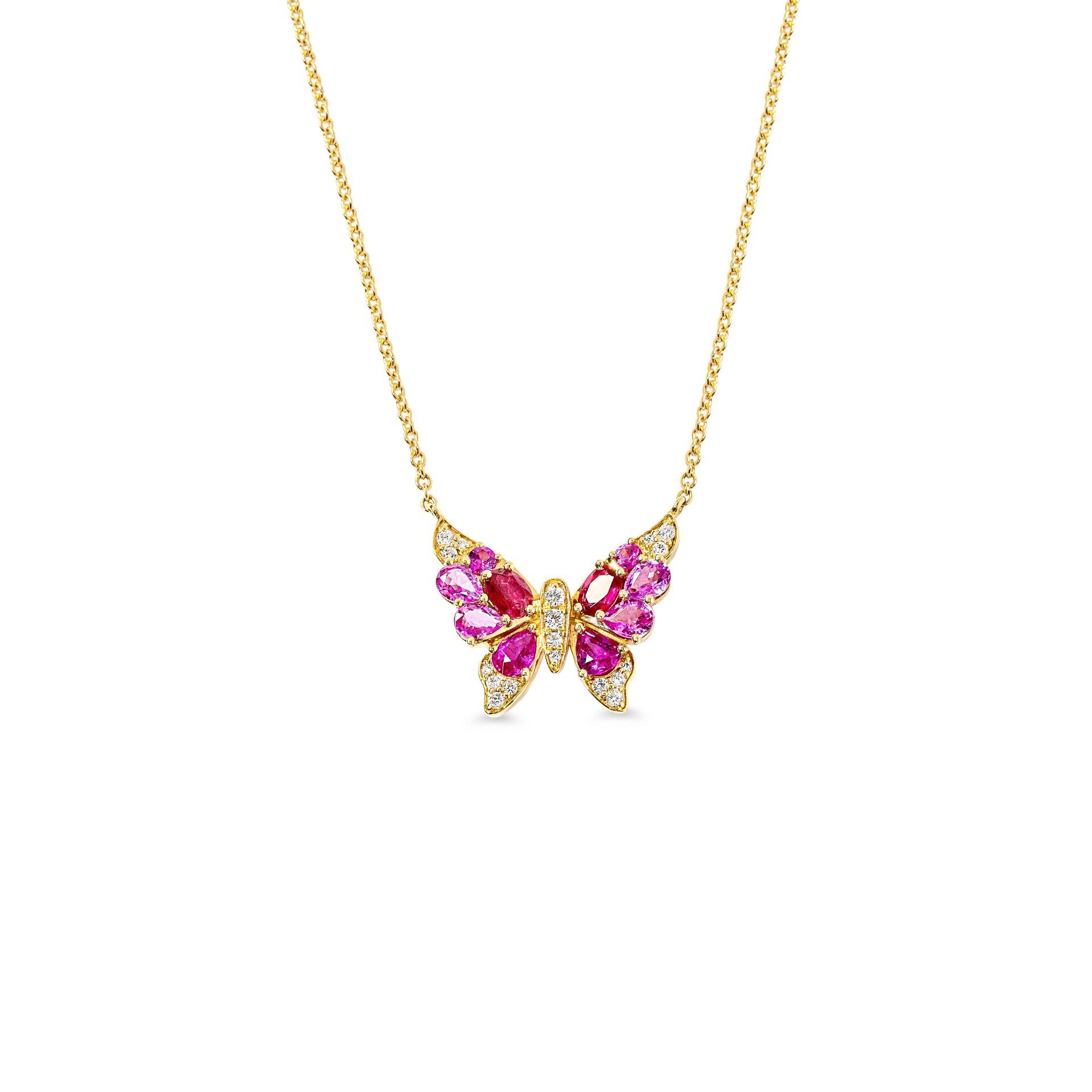 "Zelie" Ruby & Pink Sapphire Butterfly Necklace