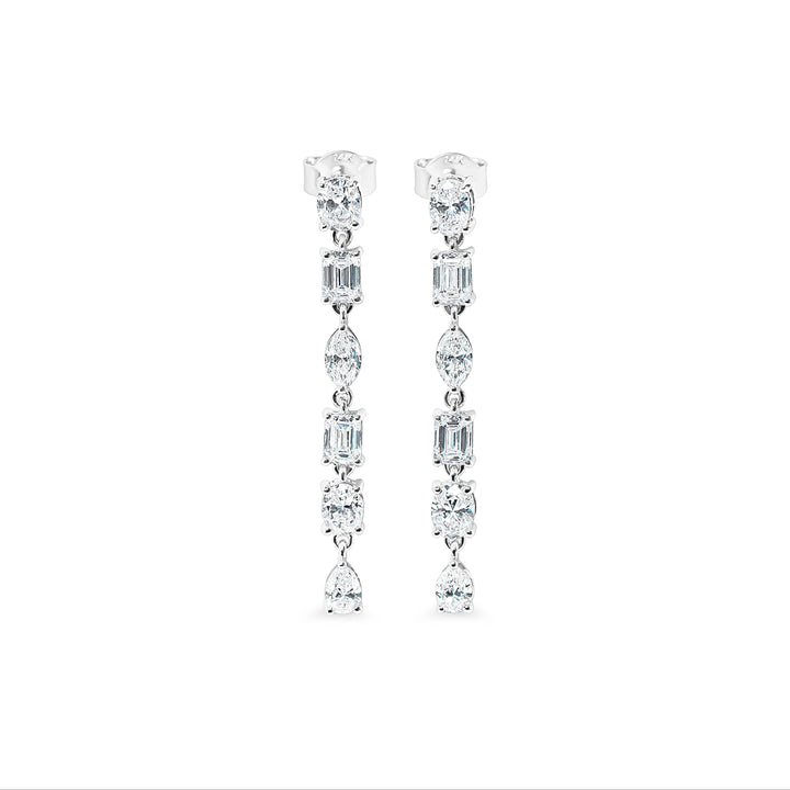 Pair of diamond drop earrings on a white background