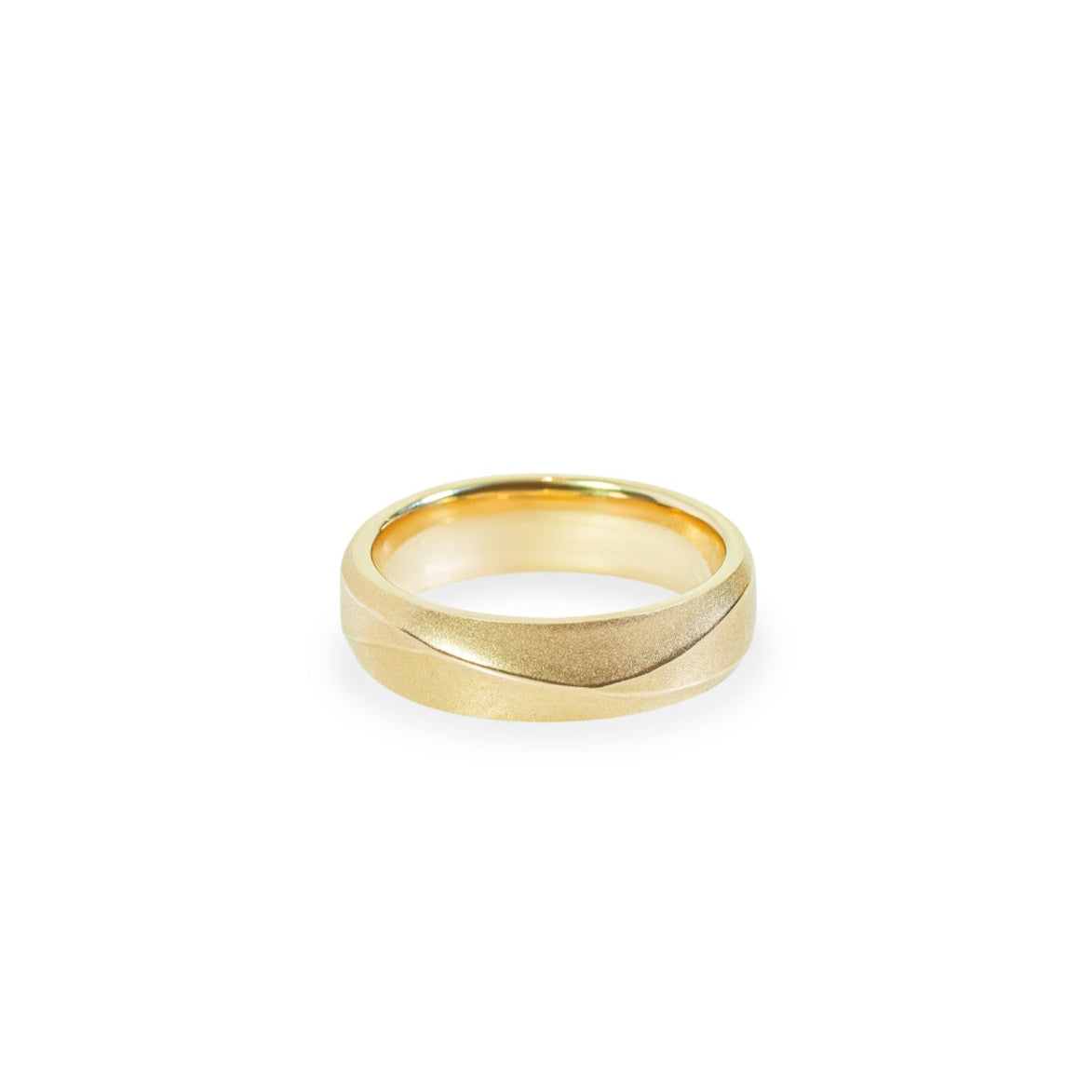 "Rip Tide" 6mm sculpted wave matte wedding band in 14k yellow 