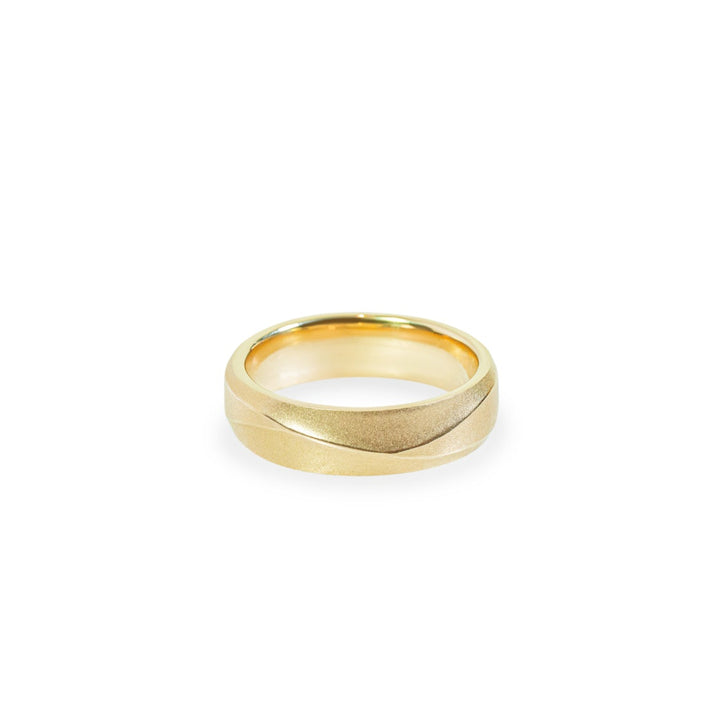 "Rip Tide" 6mm sculpted wave matte wedding band in 14k yellow 