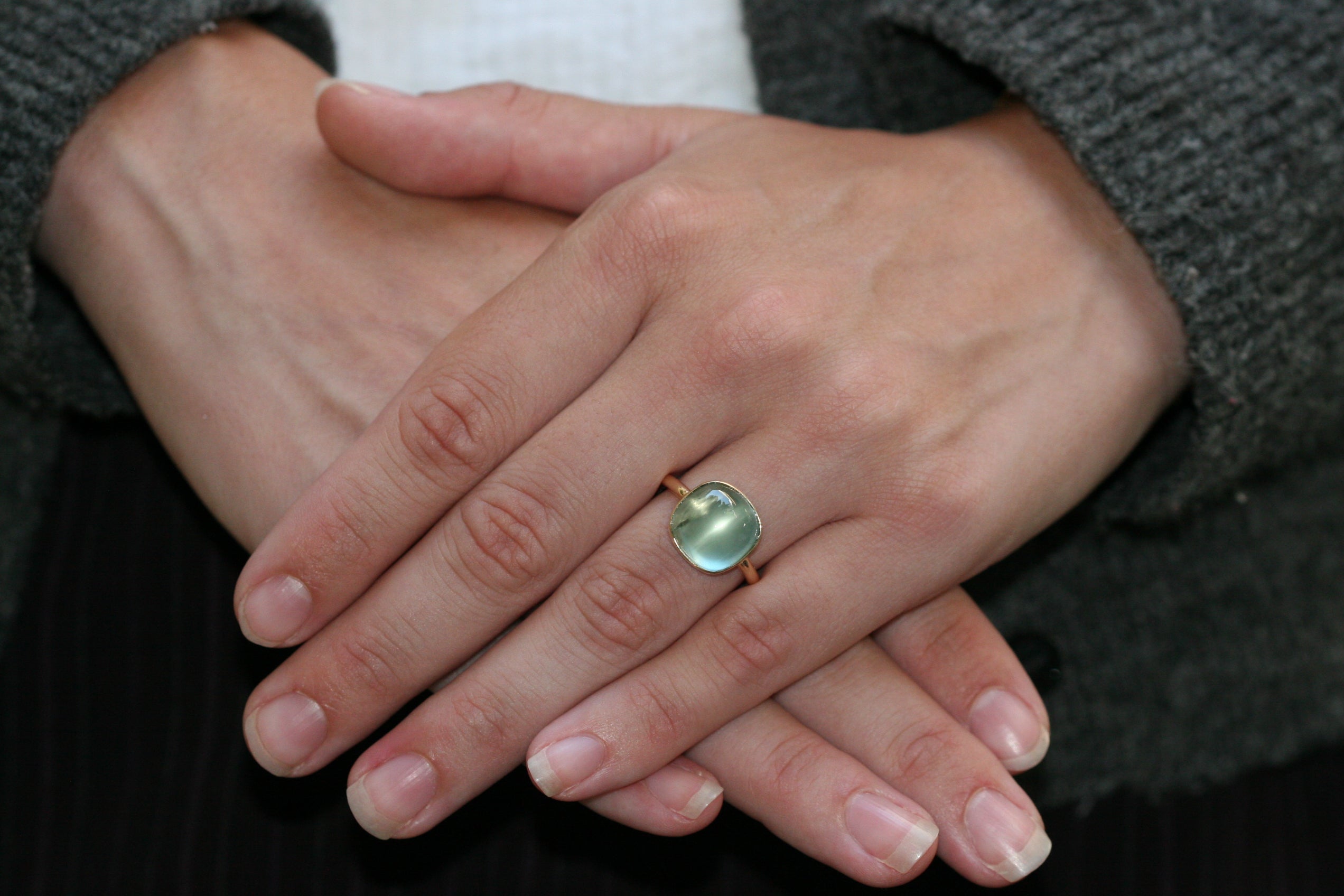 aquamarine yellow gold ring. cabochon. blue stone. bezel set. cocktail ring. every day ring. statement ring. simple ring. SF jewelry, local jeweler, luxury, fine jewelry, bay area, handmade, gift for her