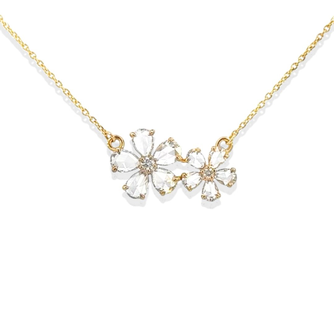 rose cut diamond deux flower necklace 