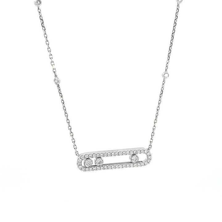 White gold necklace with a bar pendant on a white background