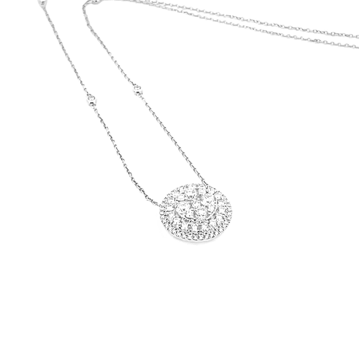 White necklace with a round pendant on a white background