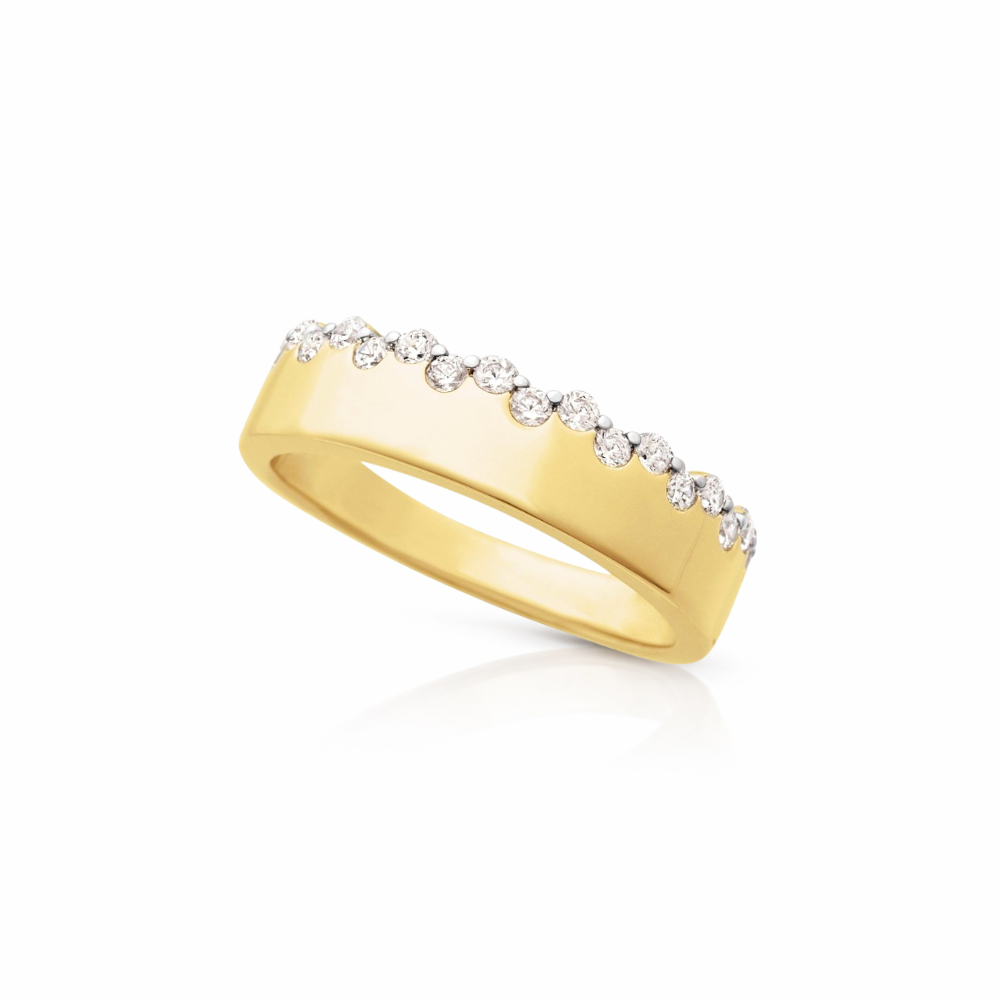 Gold ring with small diamonds on a white background