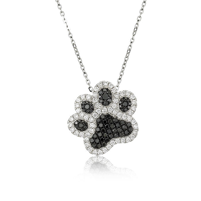 Paw pendant. dog paw cat paw. black diamond. white gold. white gold chain. Local SF jewelry, San francisco, Luxury, hand made, Bay area, gift for her.