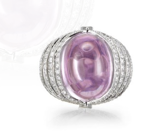 cabochon. kunzite. pink stone. white gold with diamonds. cocktail ring, statement ring, Local SF jewelry, San francisco, Luxury, hand made, Bay area, gift for her